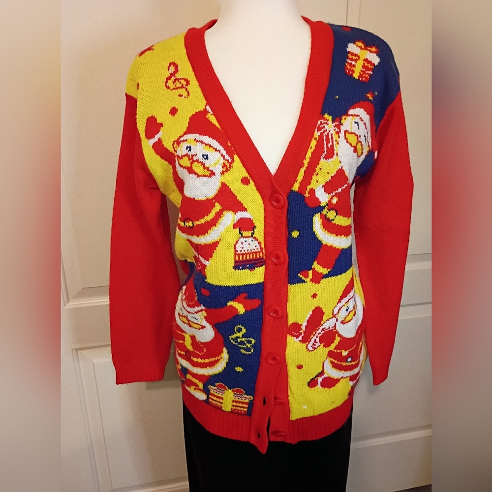 Santa Christmas Cardigan Sweater Size Small Ugly Sweater